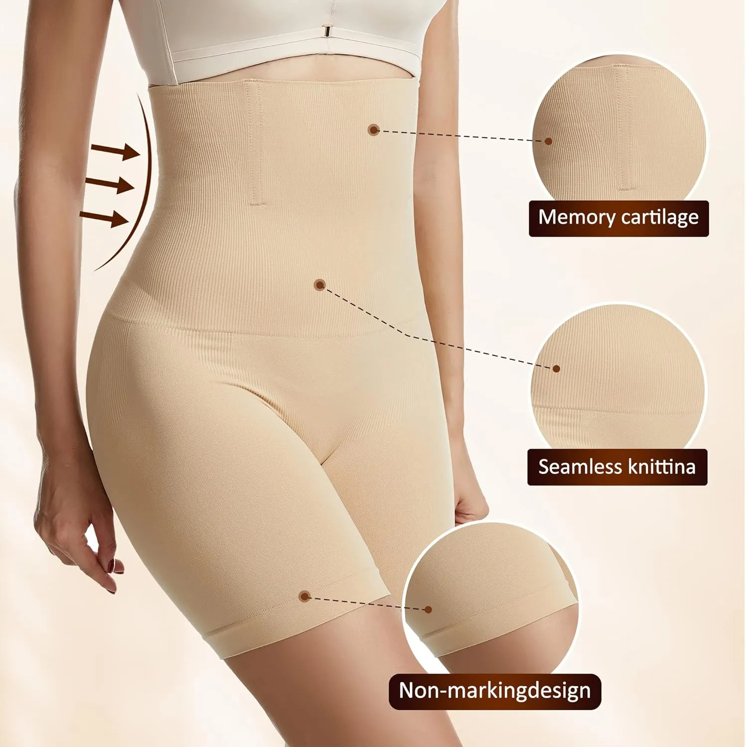 DREAM SLIM Tummy Control Shapewear Shorts for Women High Waisted Body Shaper Panties Slip Shorts Under Dresses Thigh Slimmer