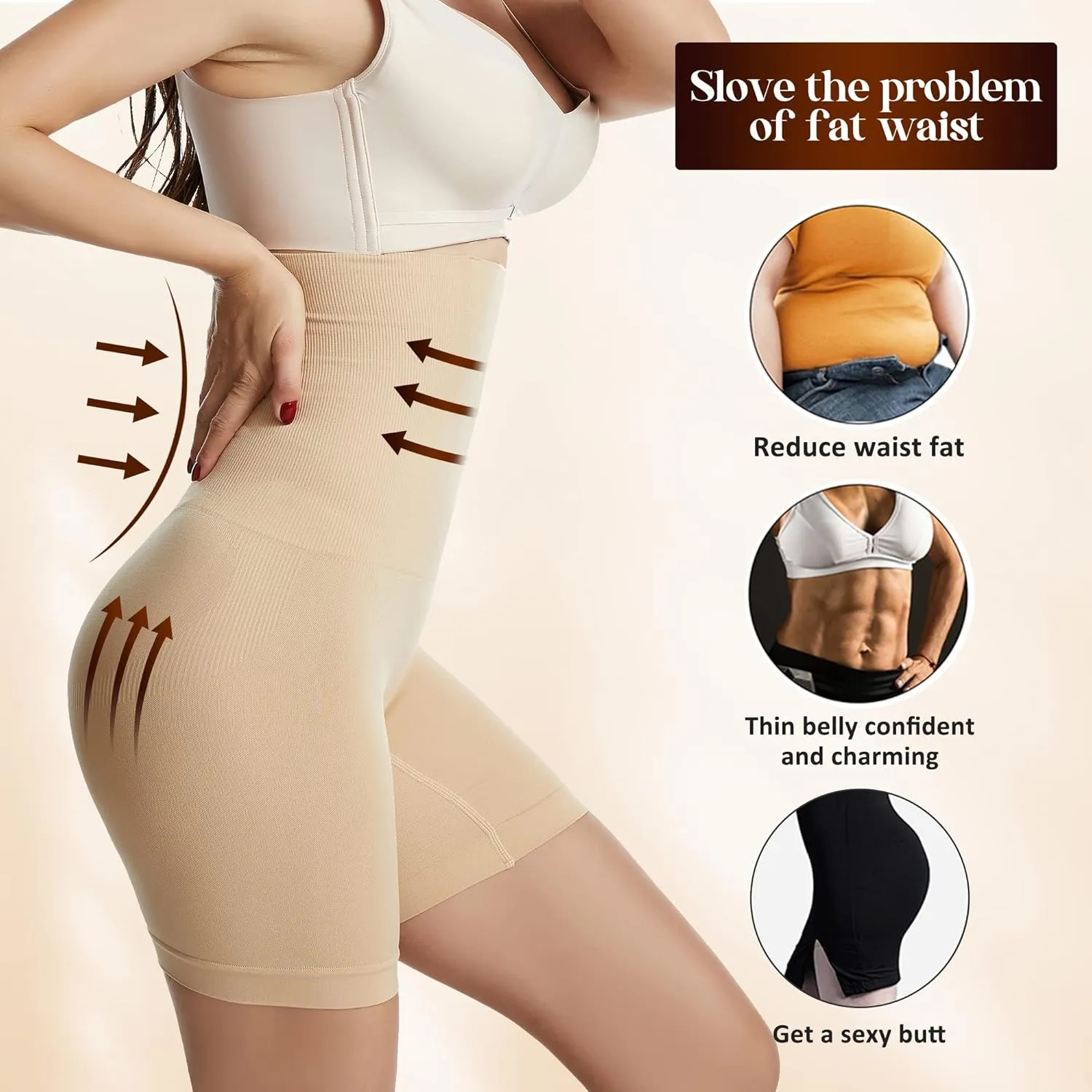 DREAM SLIM Tummy Control Shapewear Shorts for Women High Waisted Body Shaper Panties Slip Shorts Under Dresses Thigh Slimmer