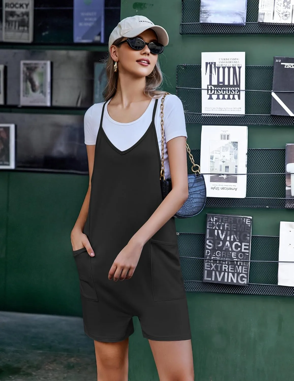 Ekouaer Womens Summer Casual Sleeveless Rompers Loose Spaghetti Strap Shorts Overalls Outfits 2025 Jumpsuits With Pockets