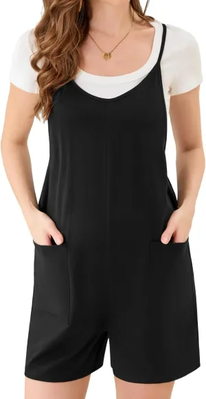 FABRACK Women's Maternity Rompers Summer Loose Jumpsuits Adjustable Spaghetti Strap Pregnancy Overalls Shorts with Pockets