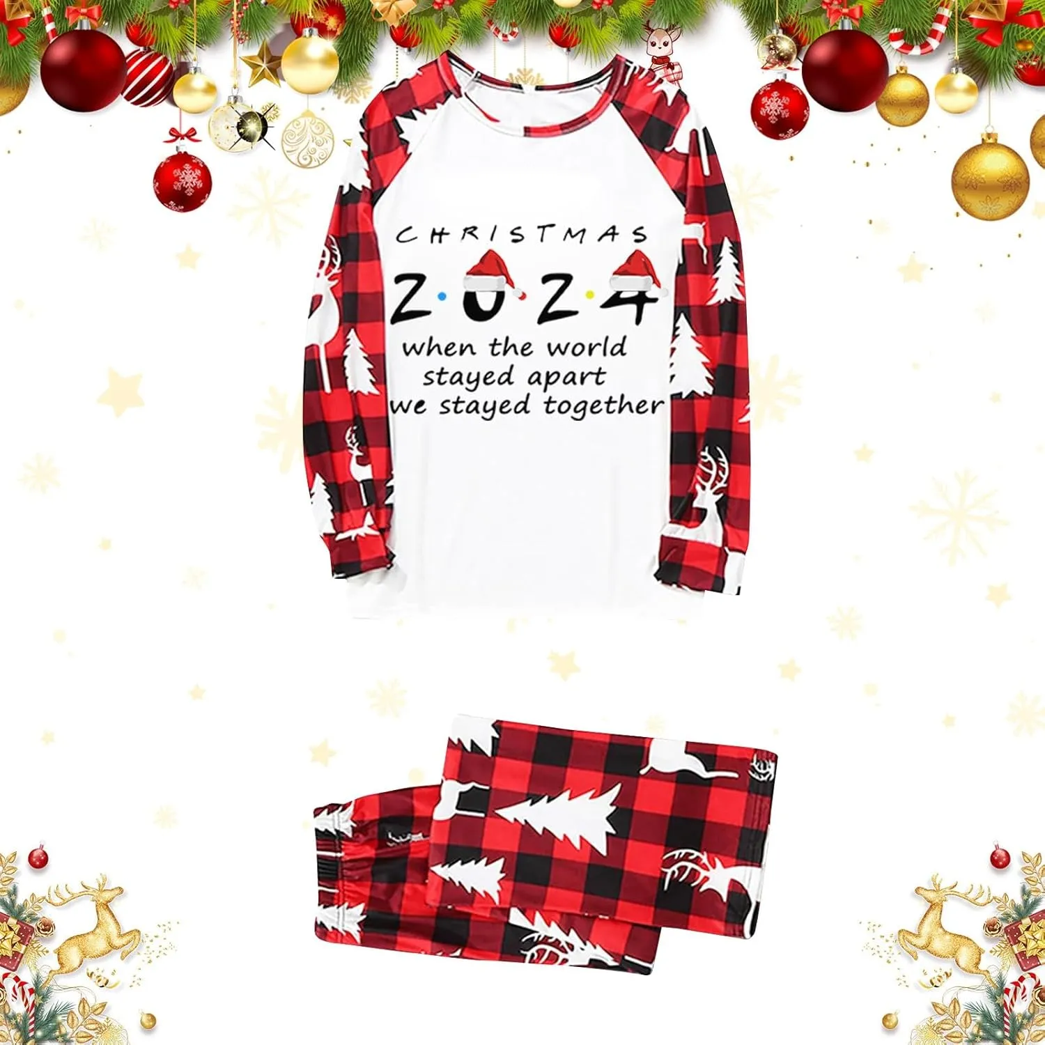 Famliy Matching Pjama Sets With Santa Claus Family Christmas Printed Parent Christmas Pj's Jammies Sleepwear
