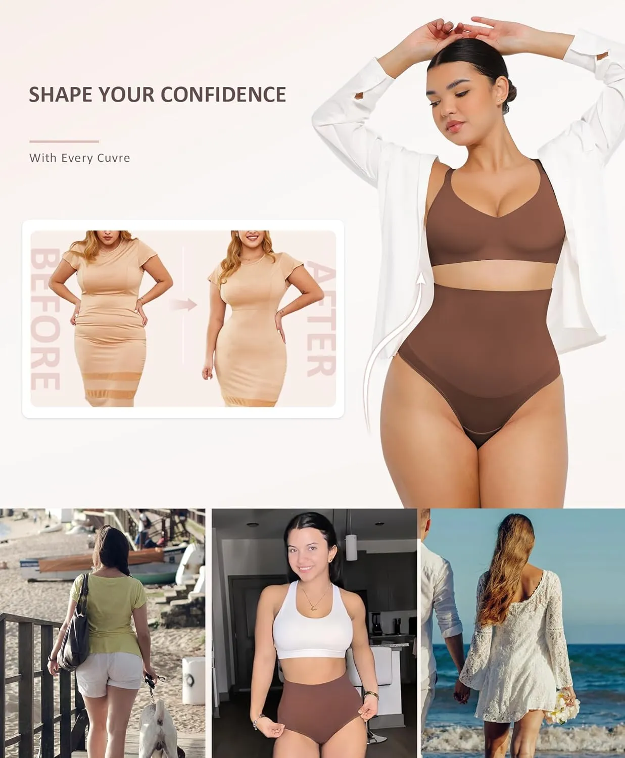 FeelinGirl Thong Shapewear for Women Tummy Control Mid Waisted Body Shaper Underwear Seamless Body Shaper Panties