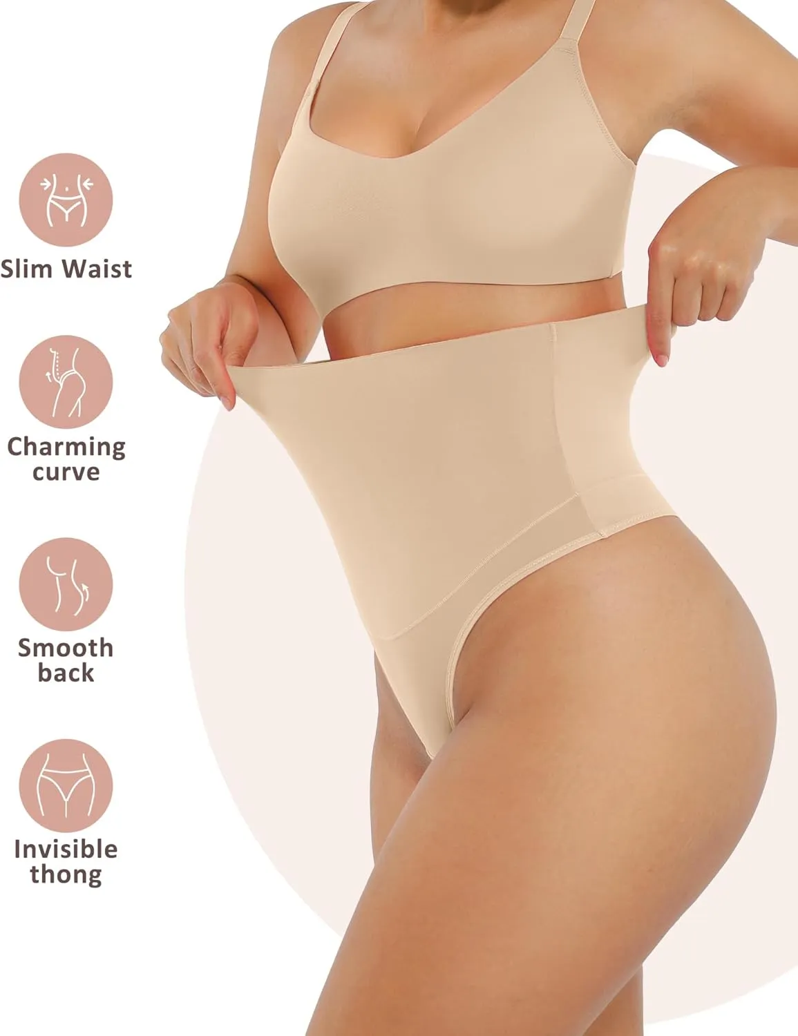 FeelinGirl Thong Shapewear for Women Tummy Control Mid Waisted Body Shaper Underwear Seamless Body Shaper Panties