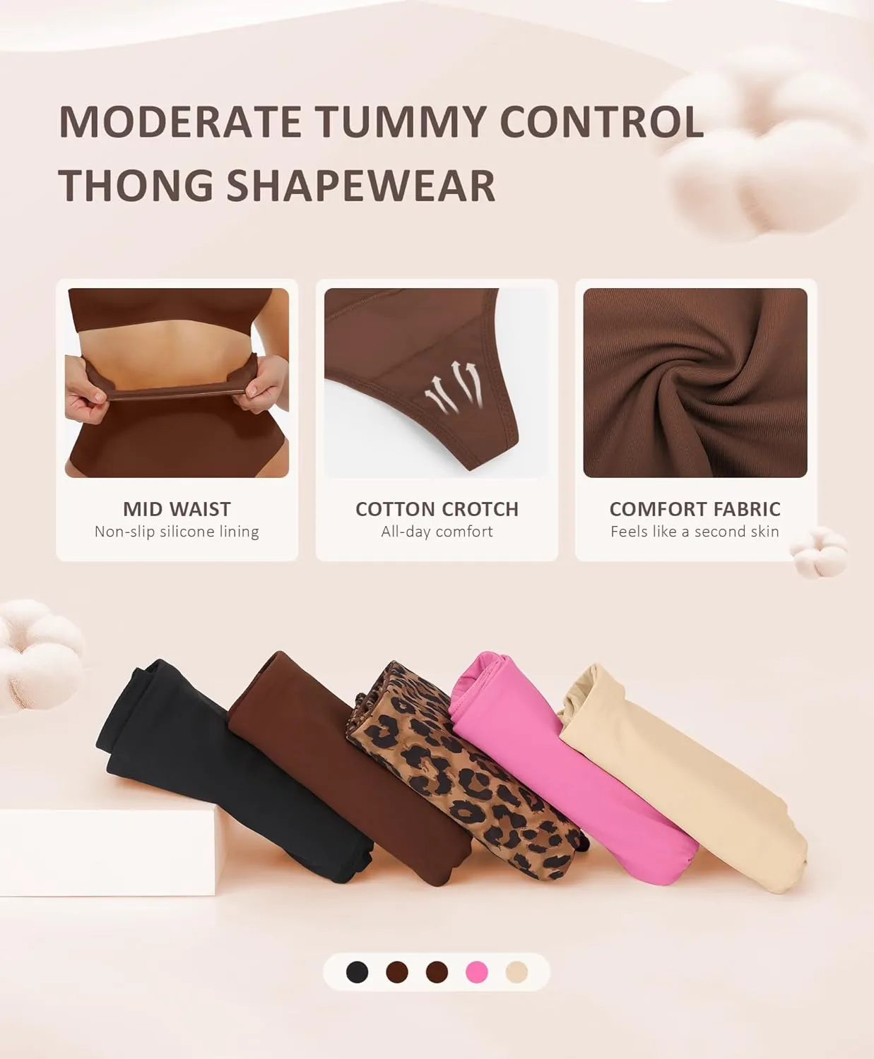 FeelinGirl Thong Shapewear for Women Tummy Control Mid Waisted Body Shaper Underwear Seamless Body Shaper Panties