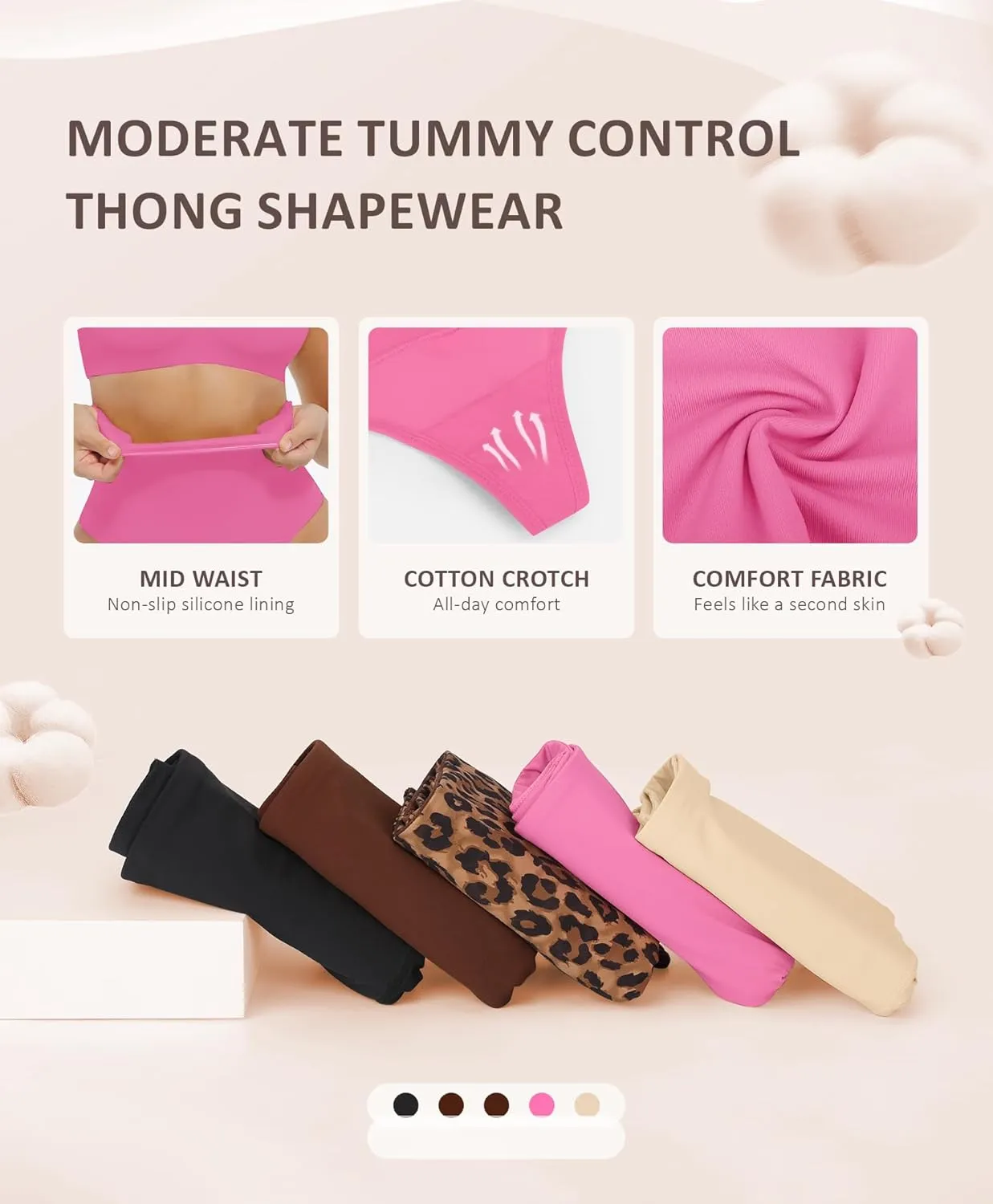 FeelinGirl Thong Shapewear for Women Tummy Control Mid Waisted Body Shaper Underwear Seamless Body Shaper Panties