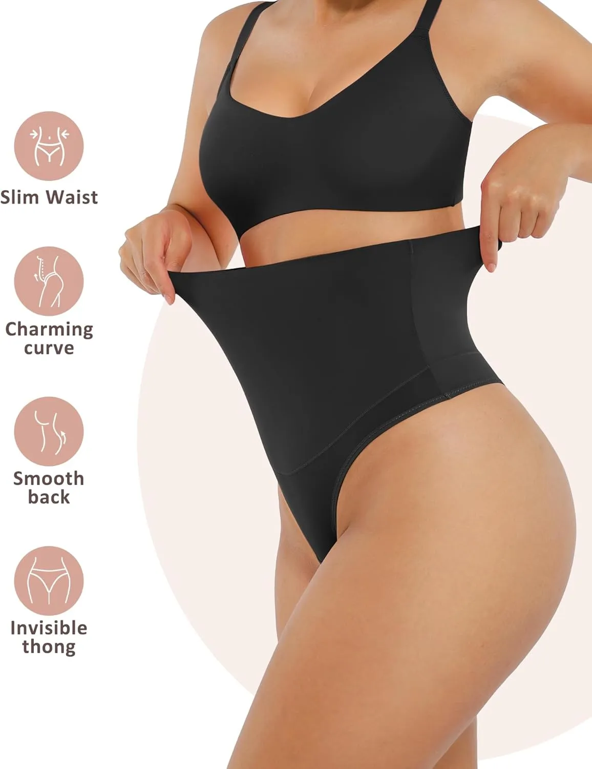 FeelinGirl Thong Shapewear for Women Tummy Control Mid Waisted Body Shaper Underwear Seamless Body Shaper Panties
