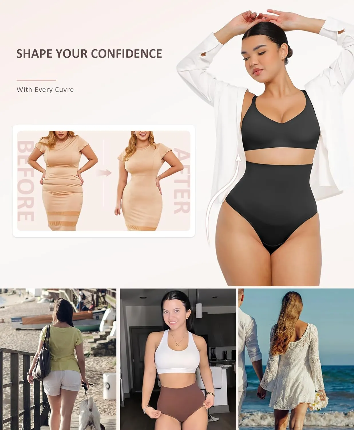 FeelinGirl Thong Shapewear for Women Tummy Control Mid Waisted Body Shaper Underwear Seamless Body Shaper Panties