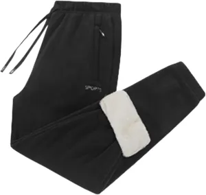 Fleece Lined Pants Men Pants Trousers Casual Pants Drawstring Elastic Waist Straight Leg Active Winter Thicken Track