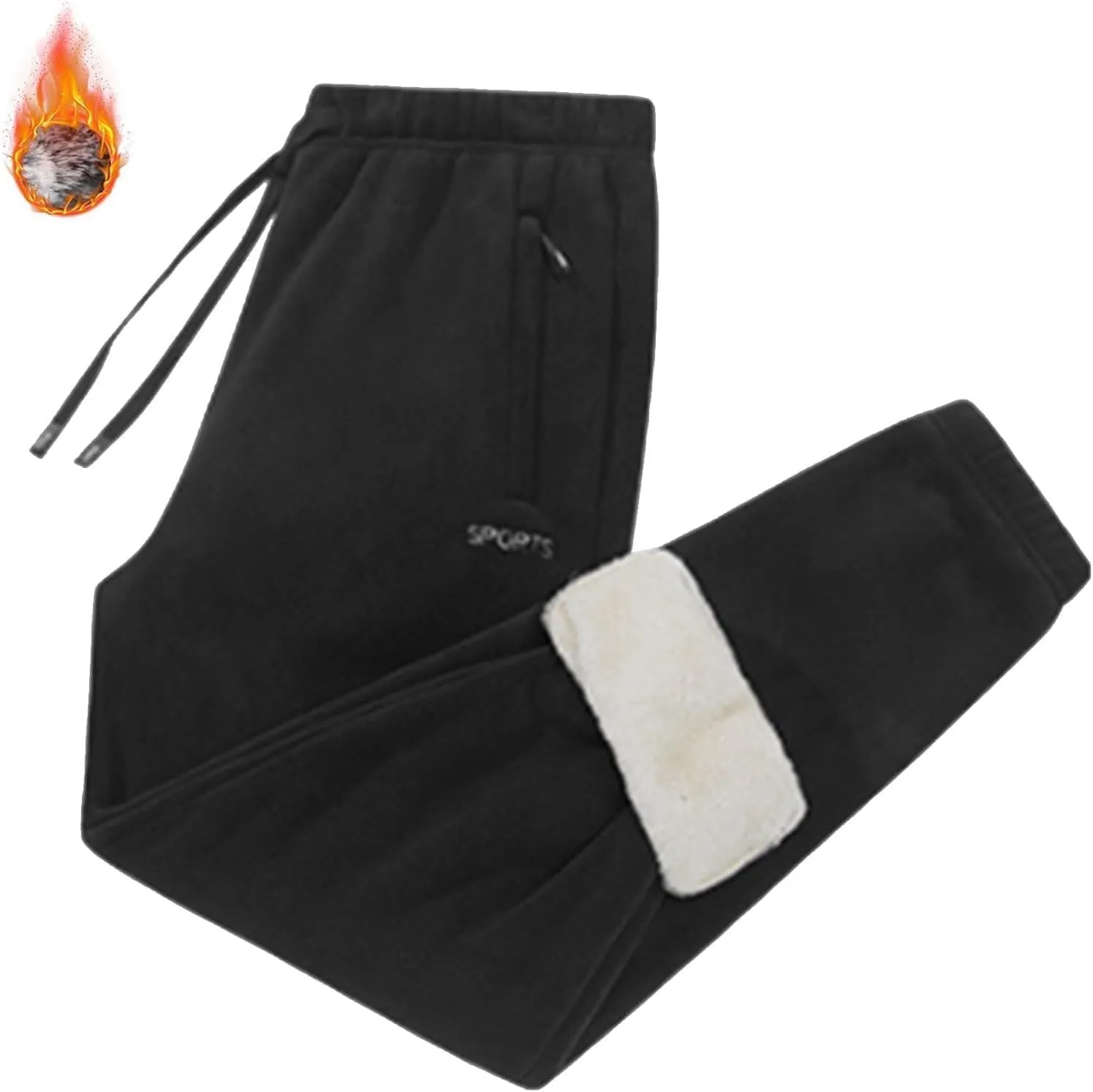 Fleece Lined Pants Men Pants Trousers Casual Pants Drawstring Elastic Waist Straight Leg Active Winter Thicken Track