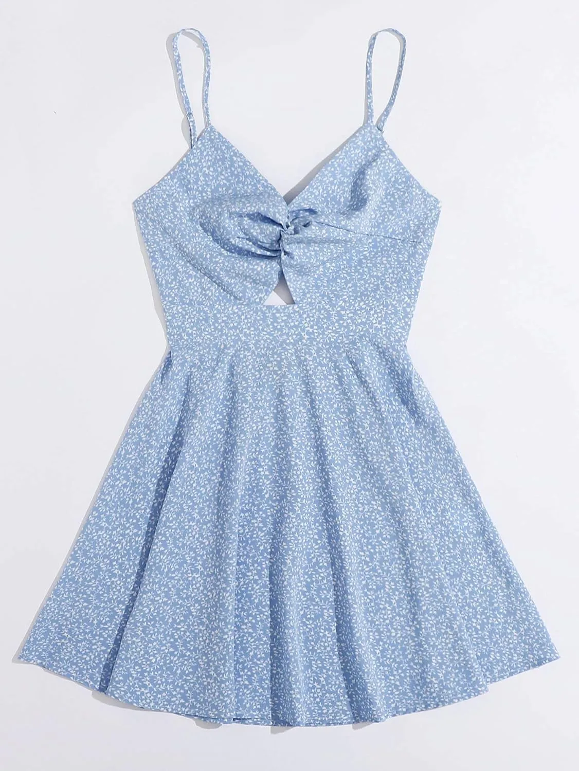 Floerns Women's Boho Floral Print Twist Front Cami A Line Mini Dress