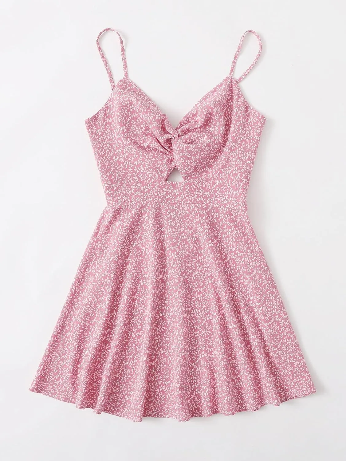Floerns Women's Boho Floral Print Twist Front Cami A Line Mini Dress