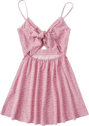 Floerns Women's Boho Floral Print Twist Front Cami A Line Mini Dress