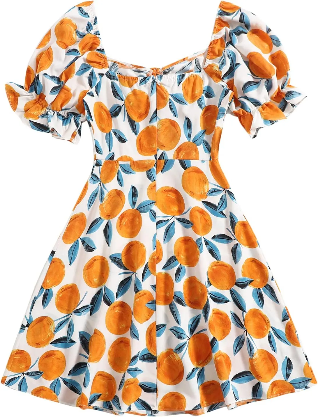 Floerns Women's Summer Drawstring Sweetheart Neck Puff Sleeve A Line Short Dress