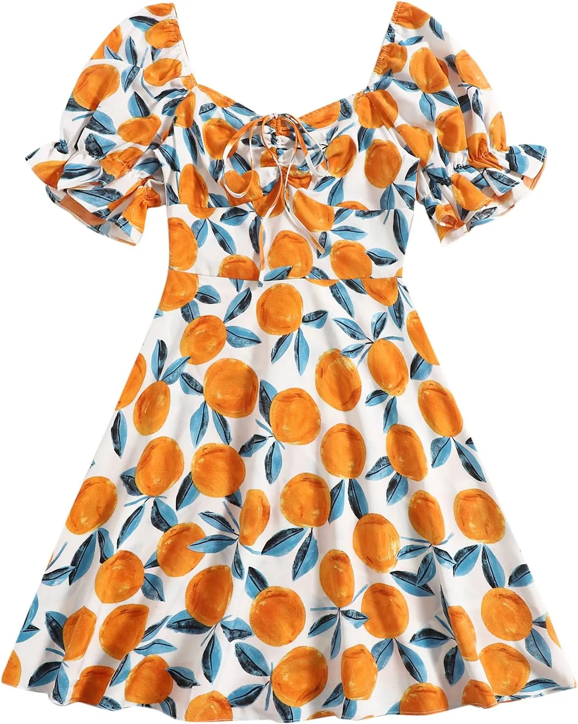 Floerns Women's Summer Drawstring Sweetheart Neck Puff Sleeve A Line Short Dress