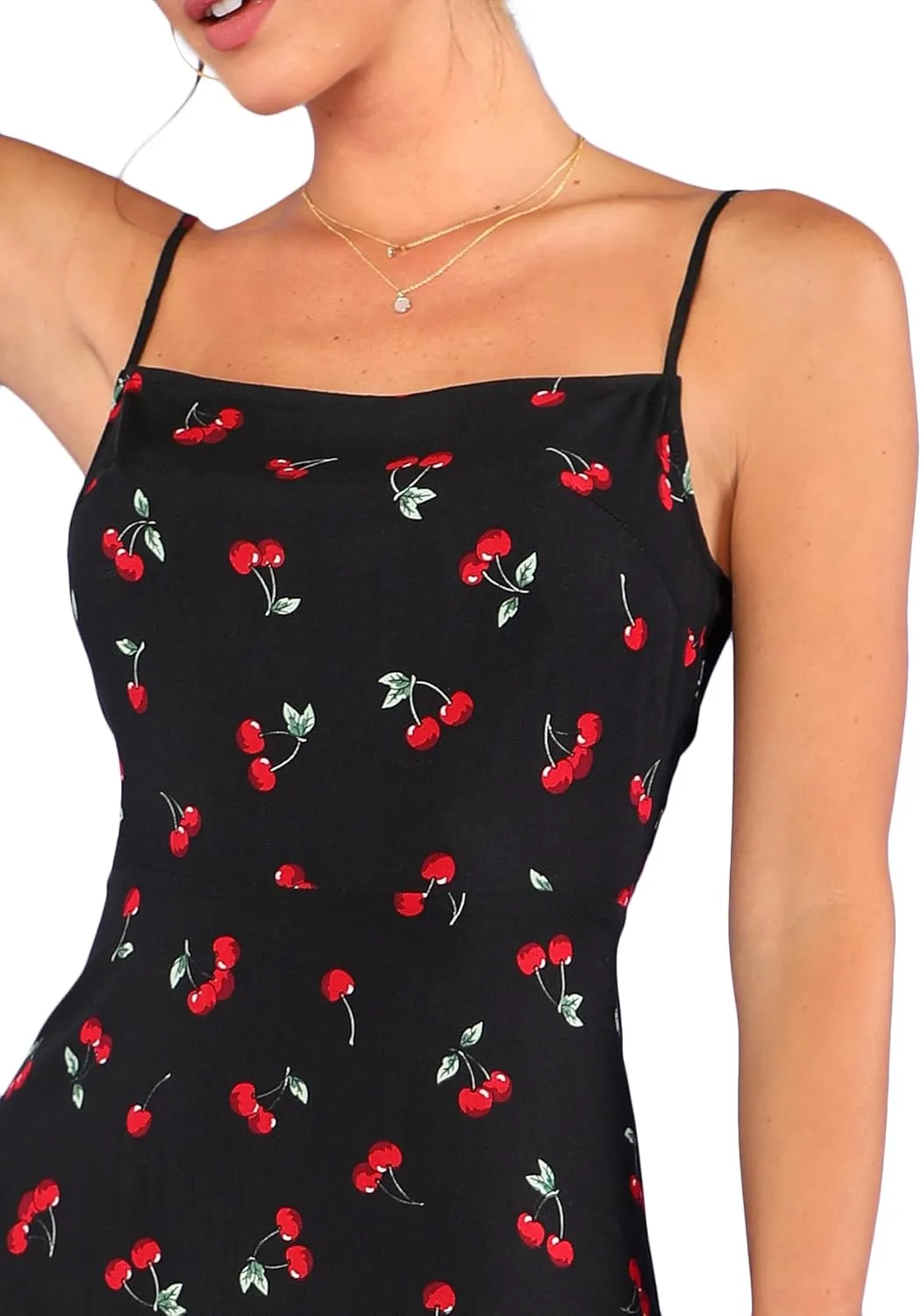 Floerns Women's Summer Floral Cherry Print A Line Short Cami Dress