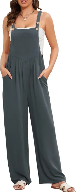 Flygo Overalls for Women Loose Fit Cotton Linen Bib Overalls Wide Leg Jumpsuits Casual 2025 Summer Rompers