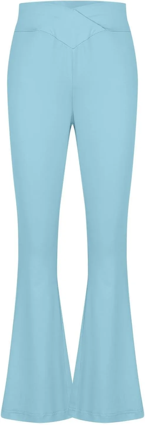 Girls Flare Leggings Cross High Waisted Yoga Pants Bootcut Leggings Kids Stretch Dance Bell Bottoms with Pockets Soft