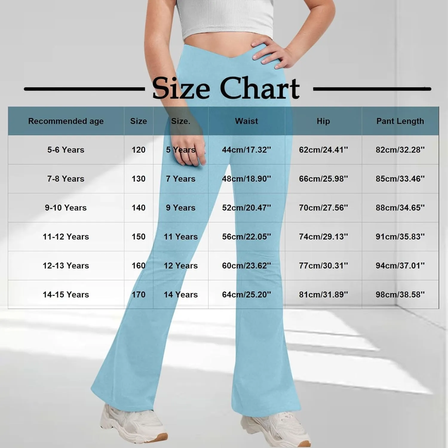 Girls Flare Leggings Cross High Waisted Yoga Pants Bootcut Leggings Kids Stretch Dance Bell Bottoms with Pockets Soft