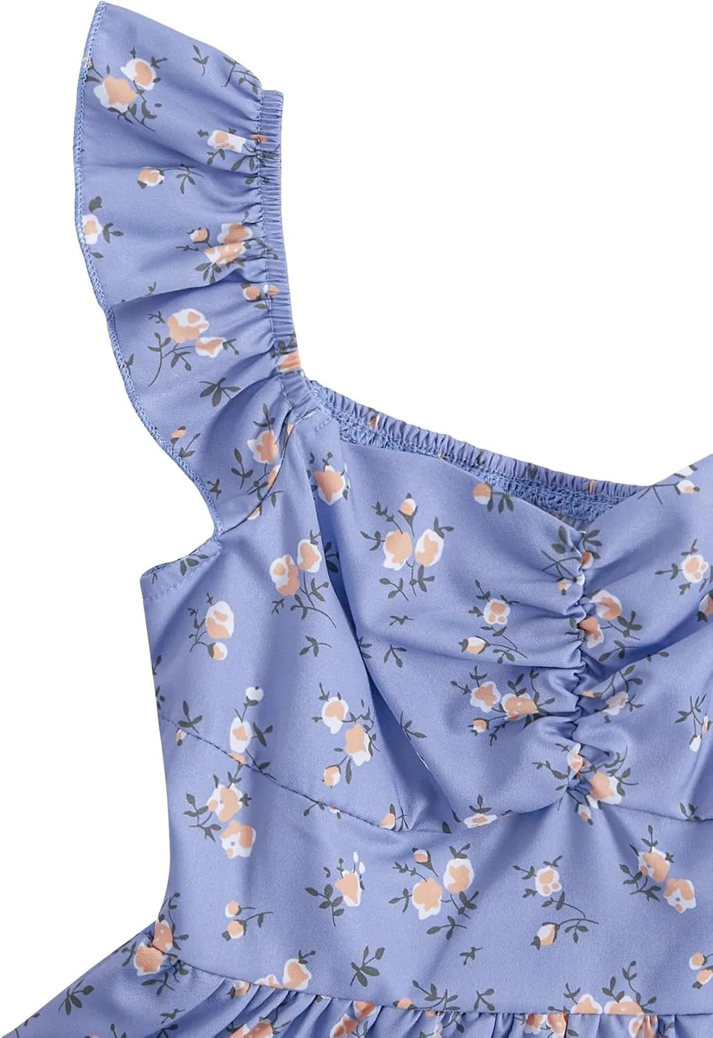Girl's Floral Summer Dress - Ruffle, Shirred High Waist, Sweetheart Neckline, A Line Spring Dress