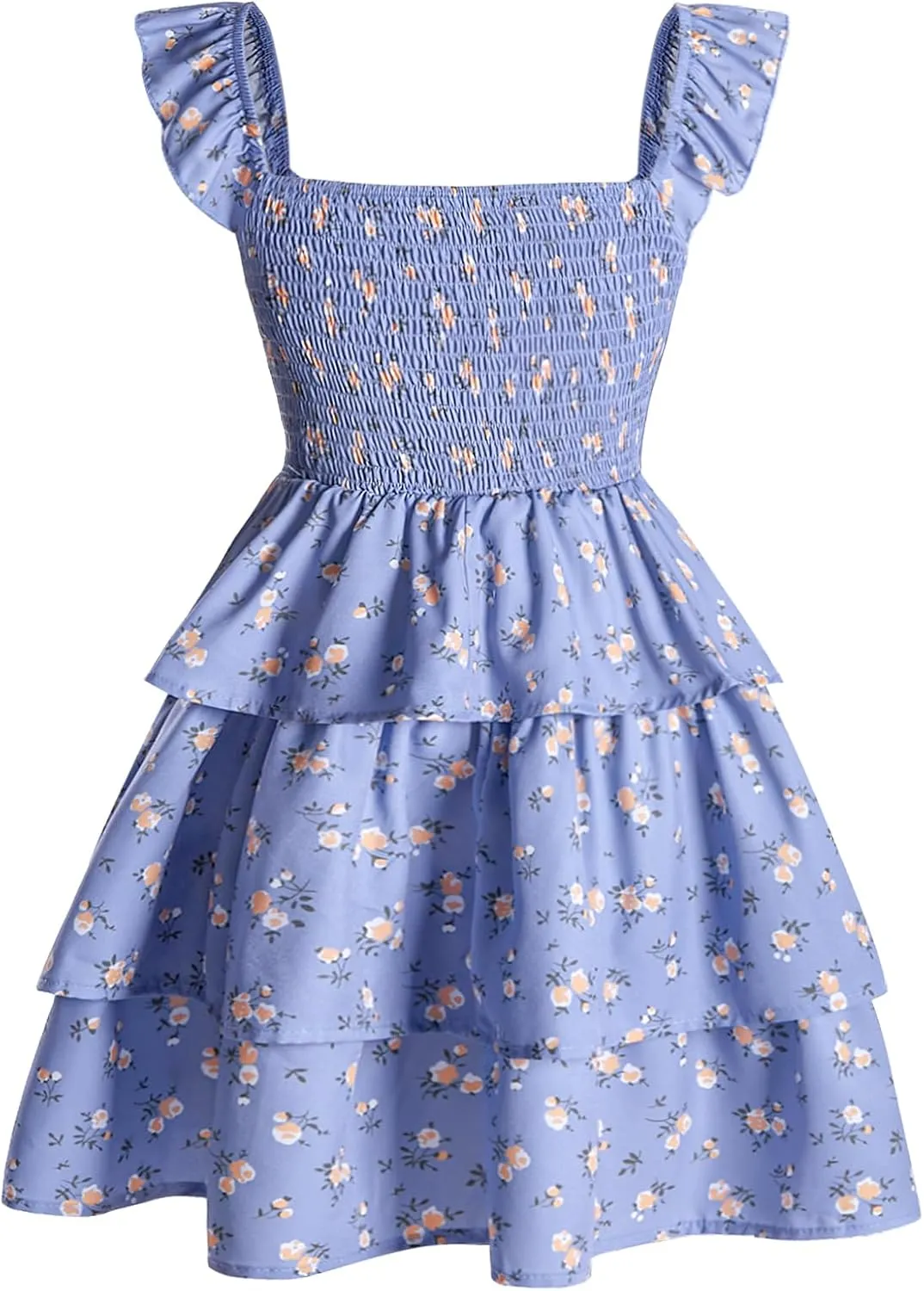 Girl's Floral Summer Dress - Ruffle, Shirred High Waist, Sweetheart Neckline, A Line Spring Dress