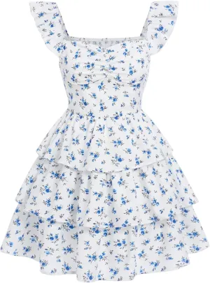 Girl's Floral Summer Dress - Ruffle, Shirred High Waist, Sweetheart Neckline, A Line Spring Dress