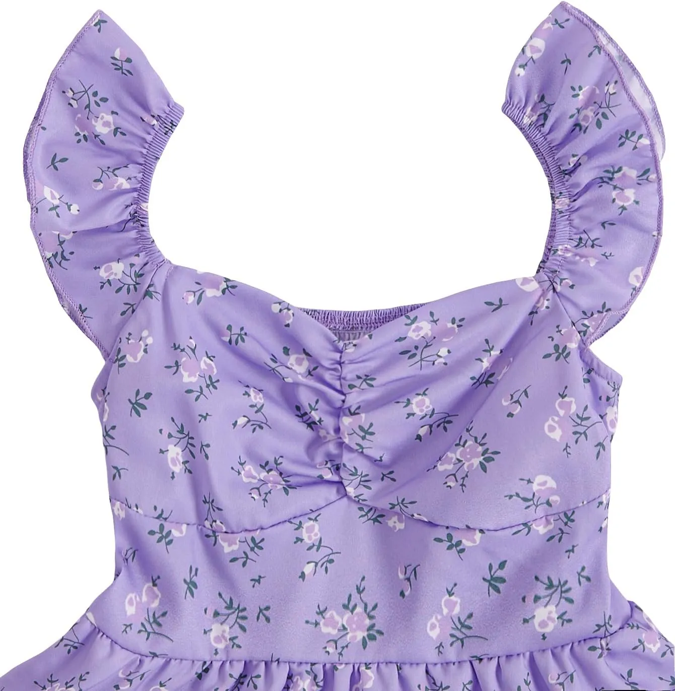 Girl's Floral Summer Dress - Ruffle, Shirred High Waist, Sweetheart Neckline, A Line Spring Dress