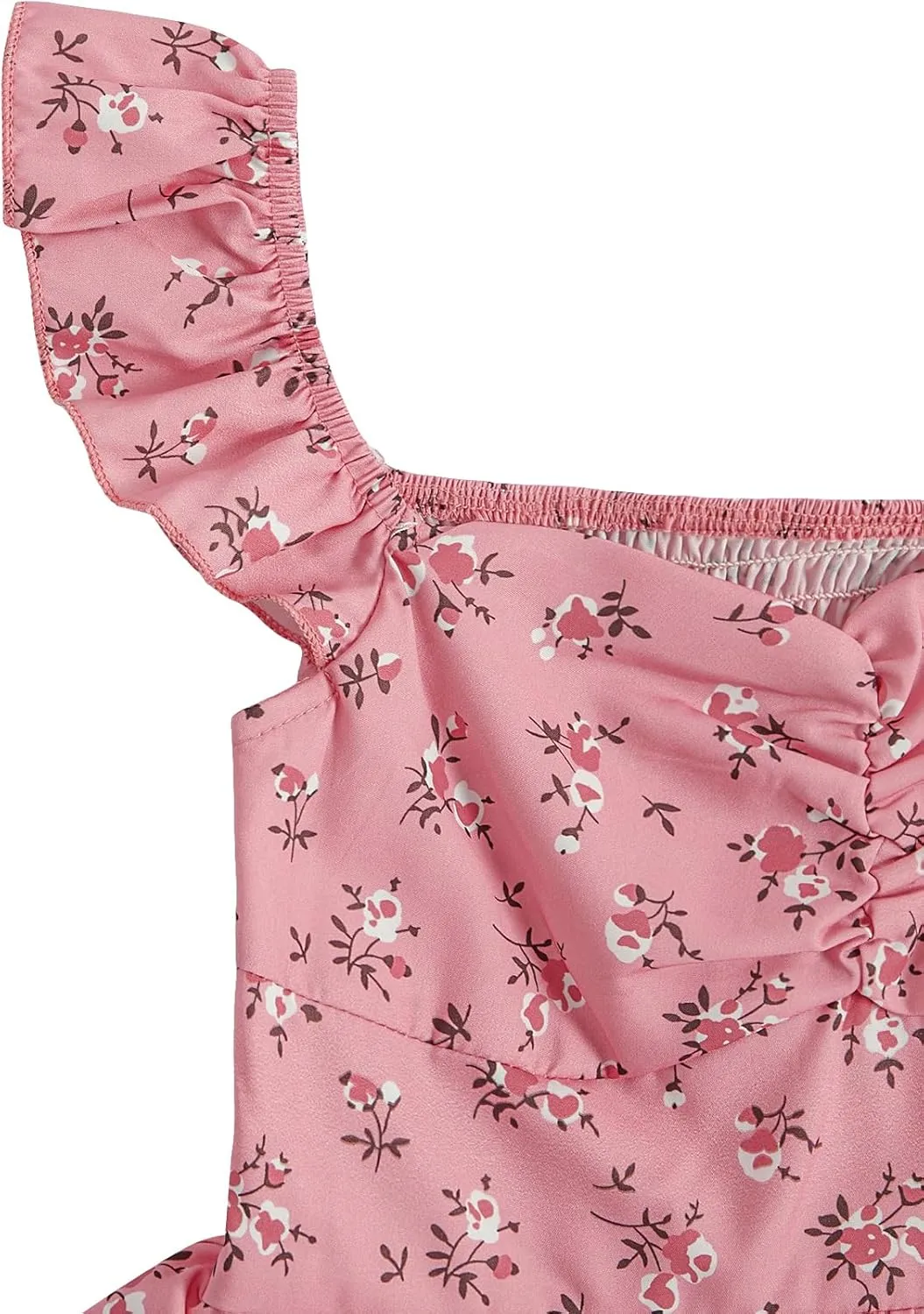 Girl's Floral Summer Dress - Ruffle, Shirred High Waist, Sweetheart Neckline, A Line Spring Dress
