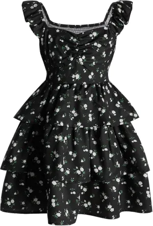 Girl's Floral Summer Dress - Ruffle, Shirred High Waist, Sweetheart Neckline, A Line Spring Dress