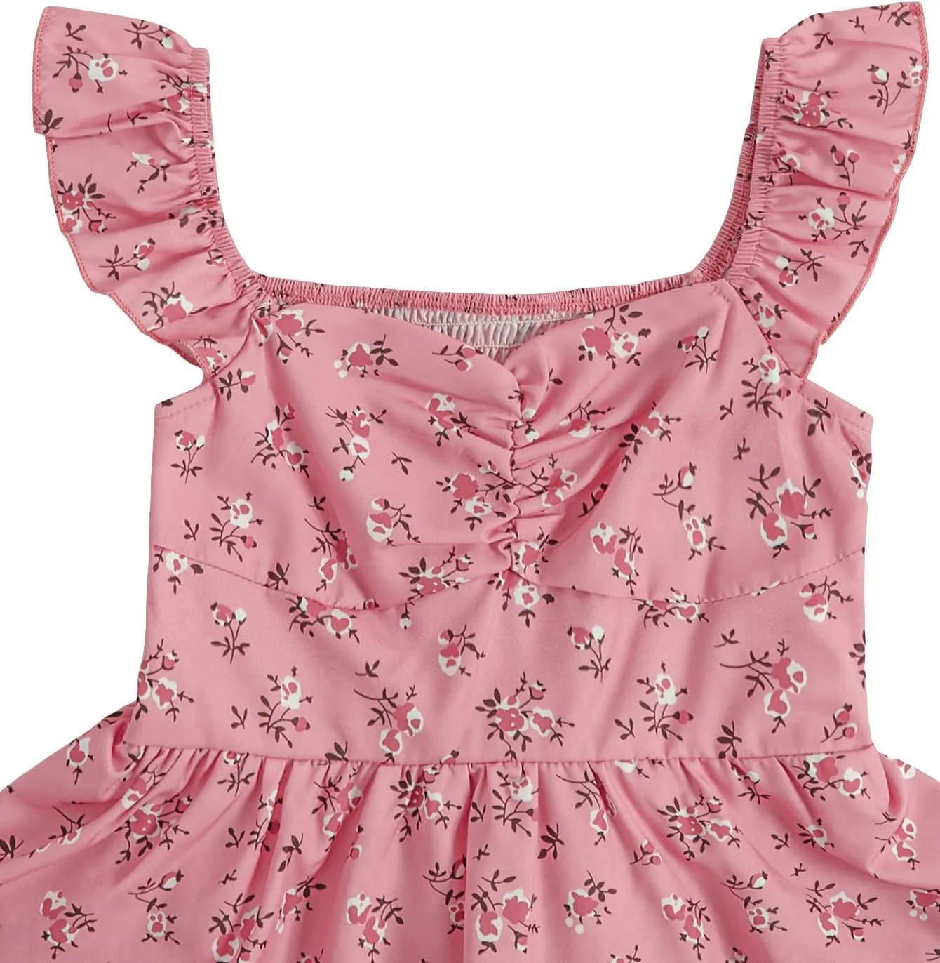Girl's Floral Summer Dress - Ruffle, Shirred High Waist, Sweetheart Neckline, A Line Spring Dress