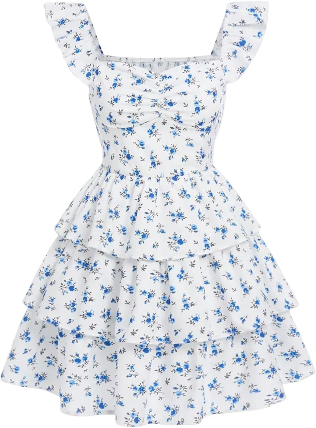 Girl's Floral Summer Dress - Ruffle, Shirred High Waist, Sweetheart Neckline, A Line Spring Dress