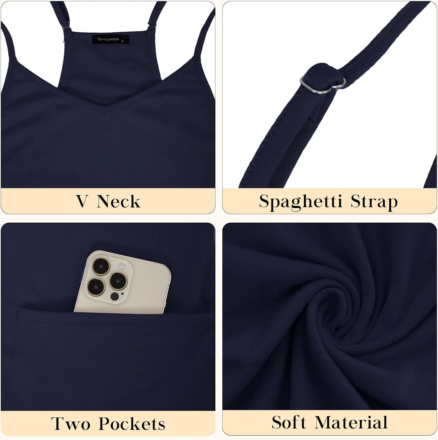 Gracyoga Women's Summer Casual Sleeveless Rompers 2025 Loose Spaghetti Strap Short Jumpsuits Overalls with Pockets