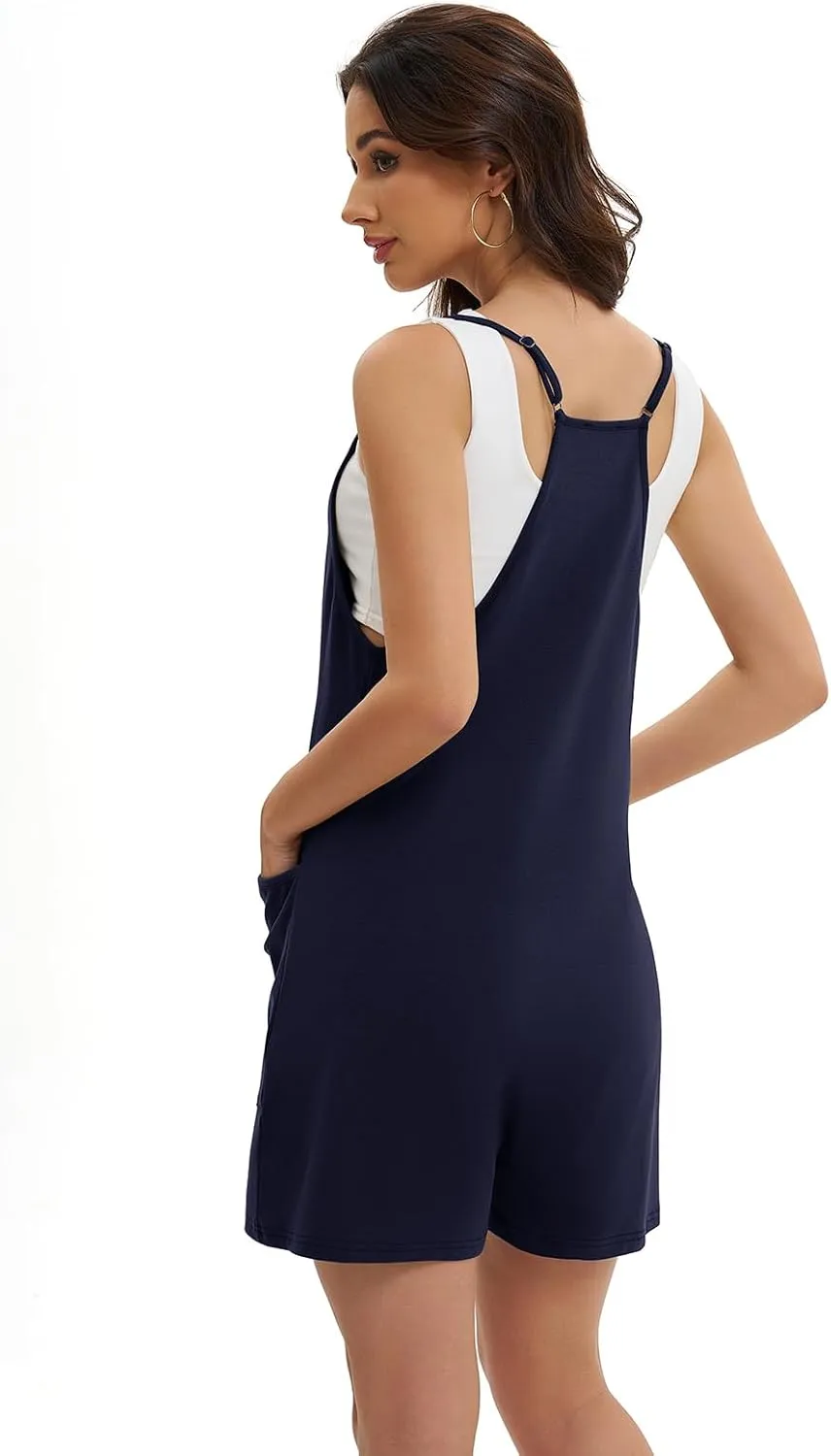 Gracyoga Women's Summer Casual Sleeveless Rompers 2025 Loose Spaghetti Strap Short Jumpsuits Overalls with Pockets