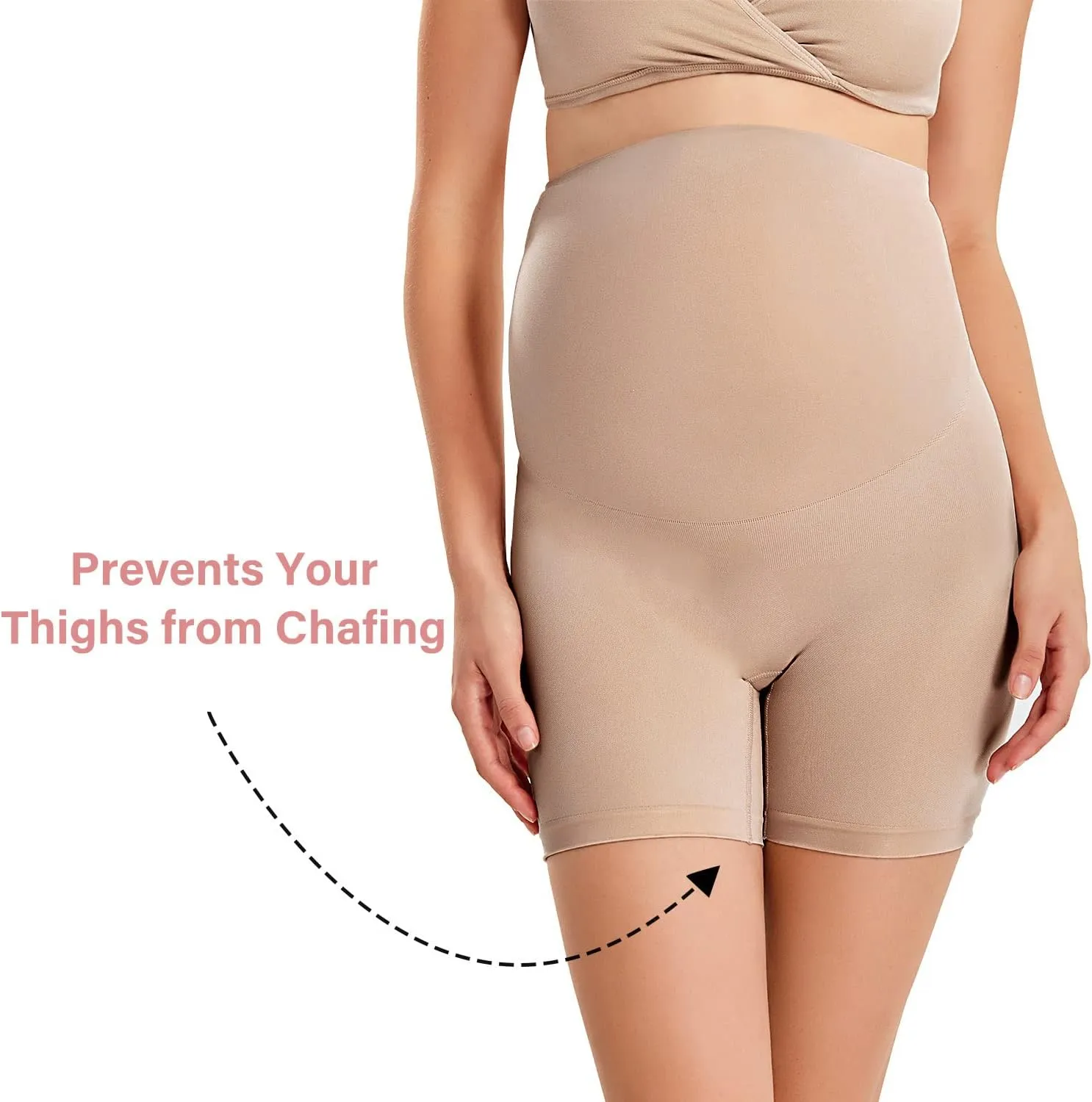 Gratlin Women's Seamless Maternity Shapewear for Dresses Pregnancy Shorts Panties High Waist Mid-Thigh Underwear