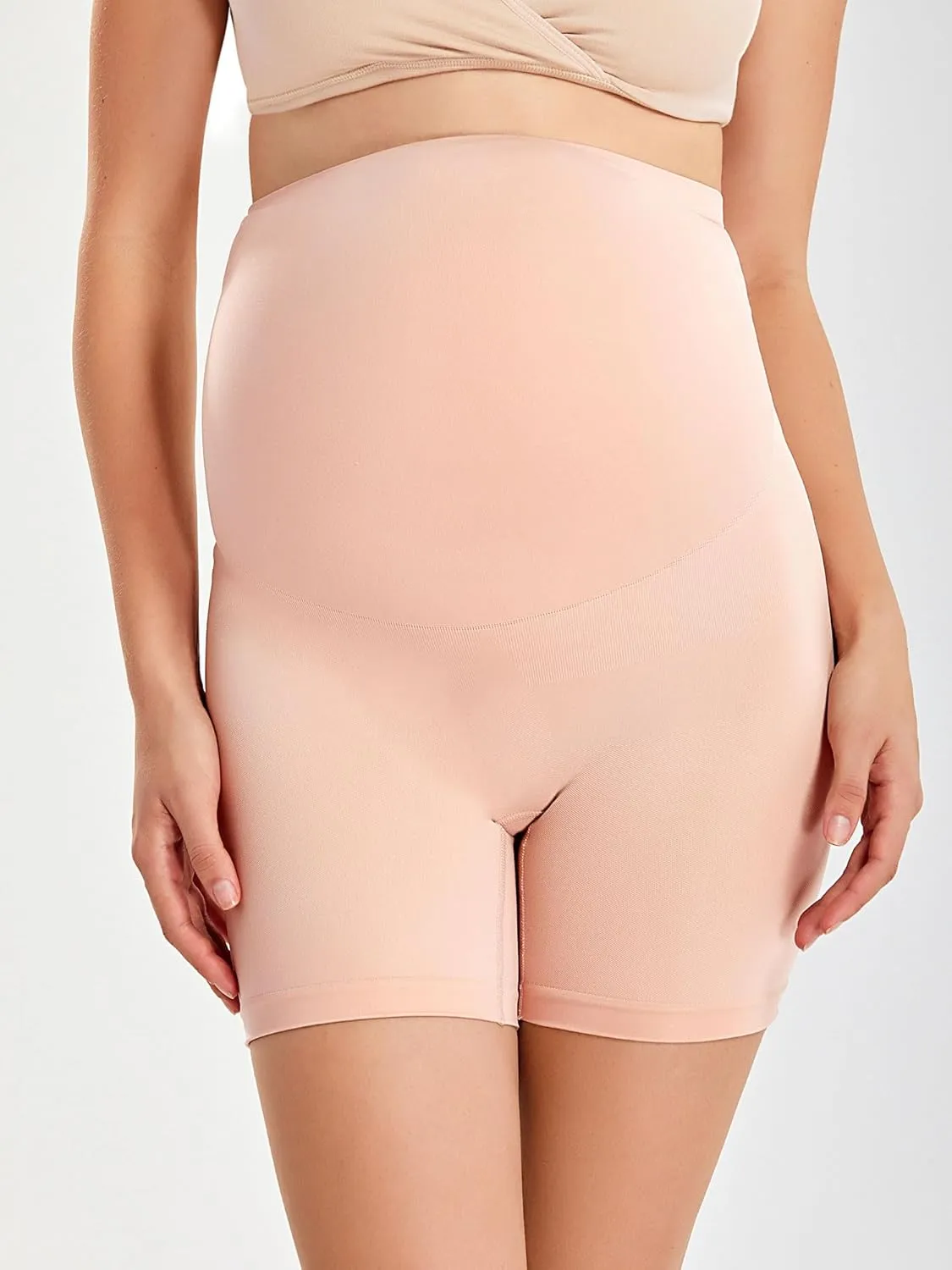 Gratlin Women's Seamless Maternity Shapewear for Dresses Pregnancy Shorts Panties High Waist Mid-Thigh Underwear