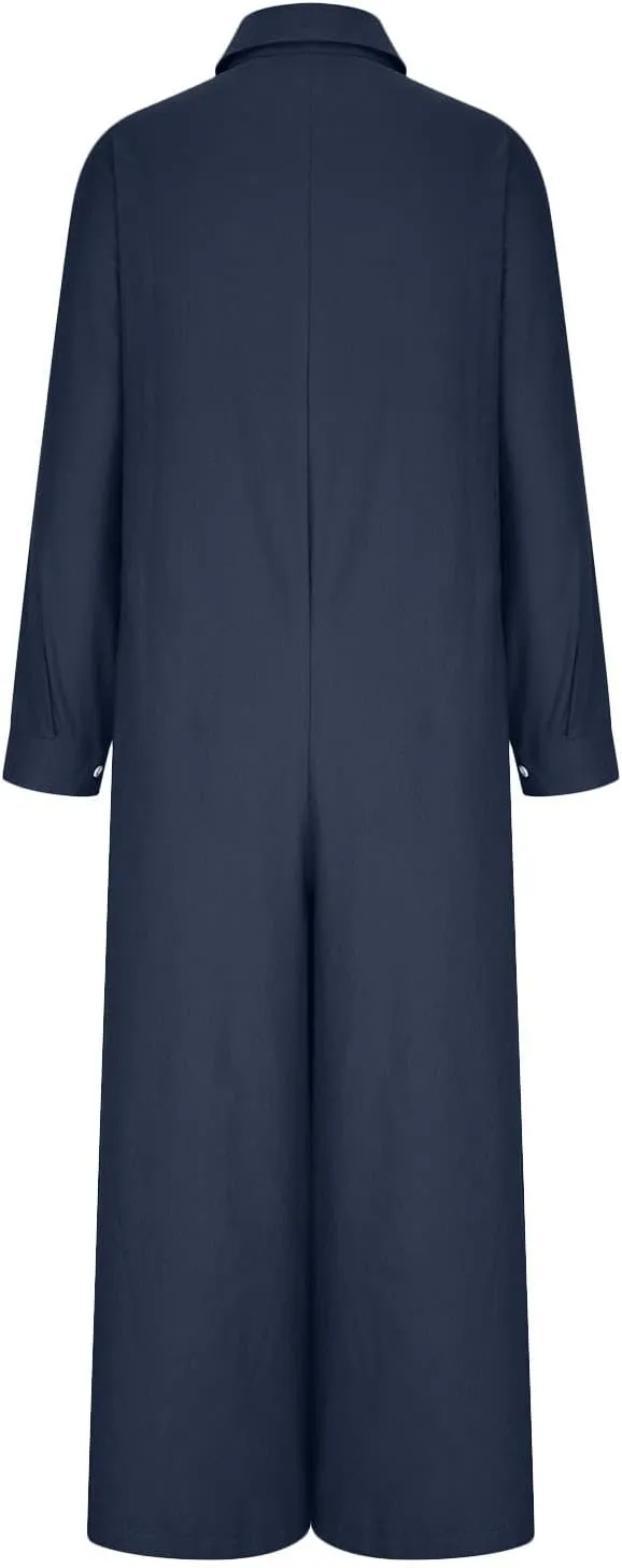 HGps8w Plus Size Linen Jumpsuits for Women Summer Button Down Short Sleeve Casual Wide Leg Jumpsuit Romper with Pockets
