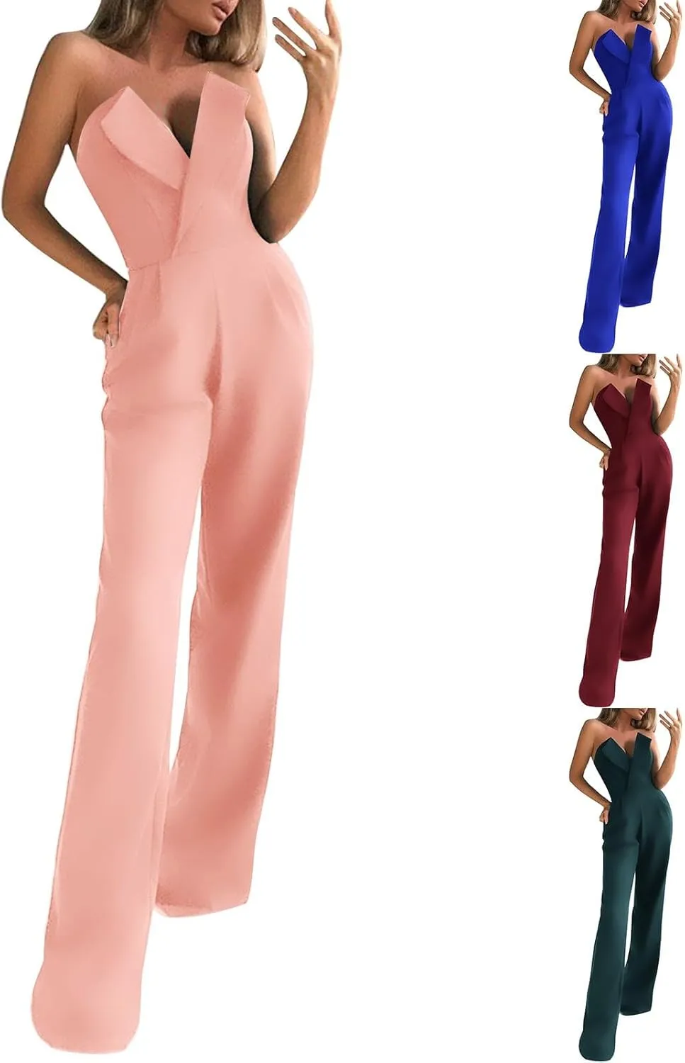 HGps8w Women's Elegant Rompers Sexy V Neck Strapless High Waist Wide Leg Long Pants Jumpsuits Summer Party Club Outfits