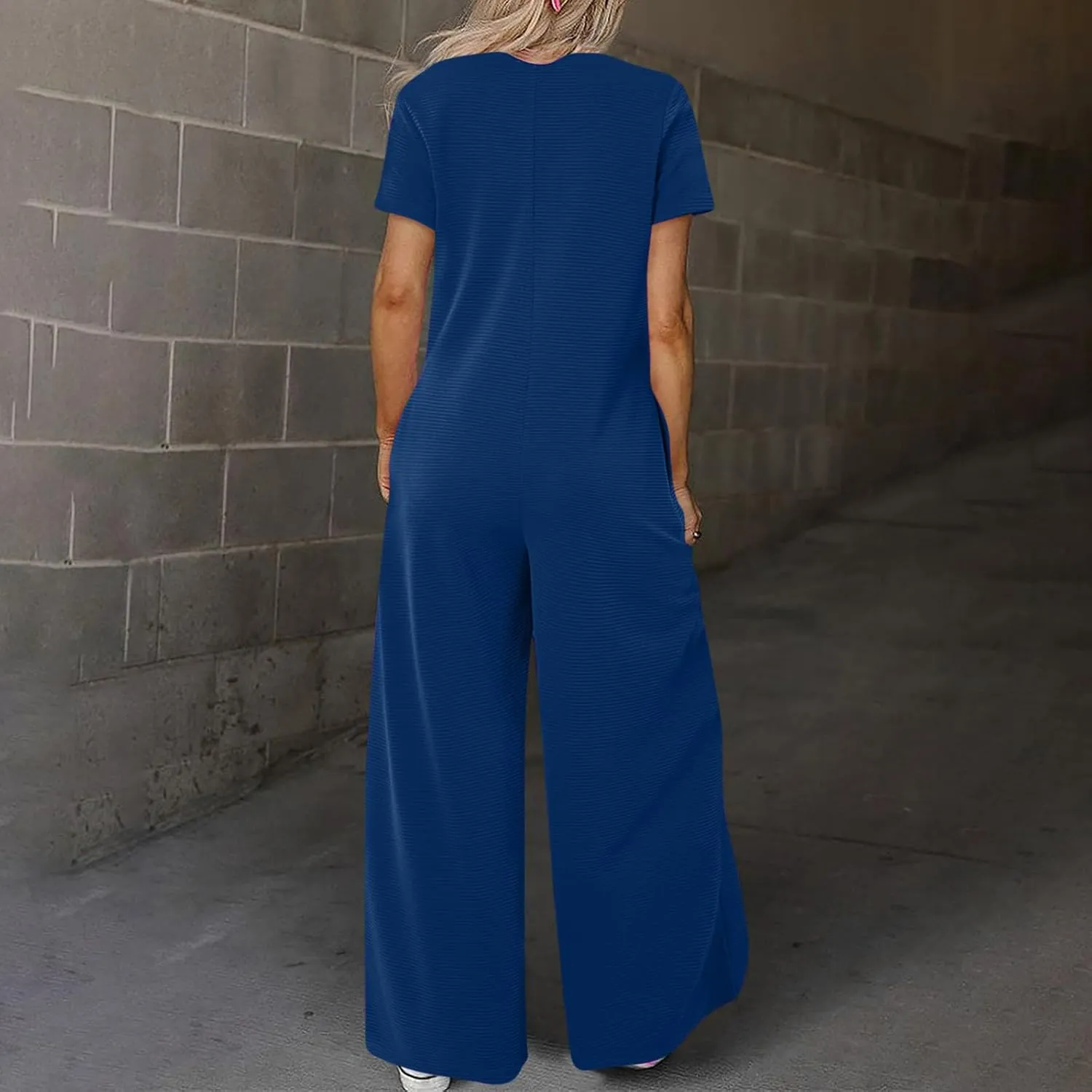 HGps8w Women's Summer Casual Wide Leg Jumpsuits Short Sleeve Loose Button Down Rompers One Piece Outfits with Pockets