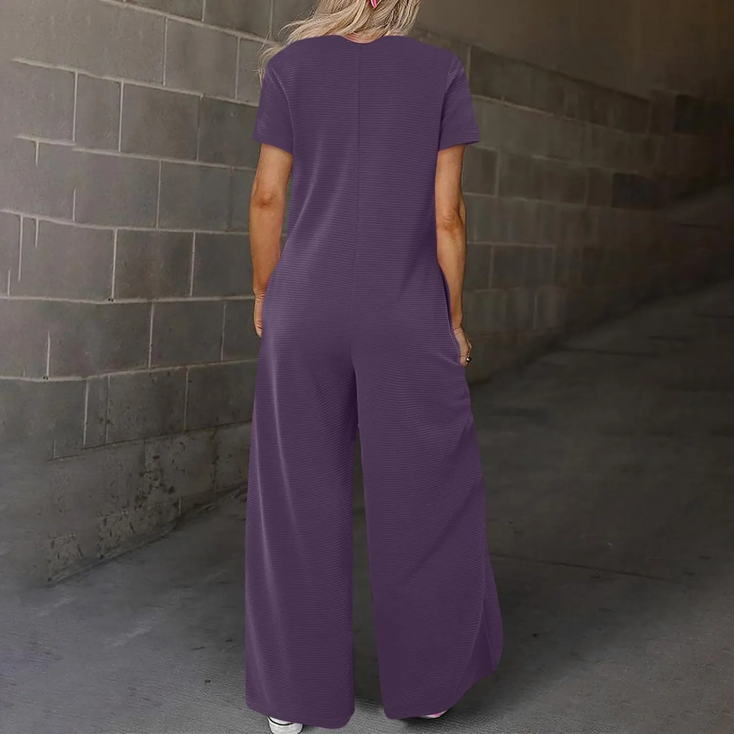 HGps8w Women's Summer Casual Wide Leg Jumpsuits Short Sleeve Loose Button Down Rompers One Piece Outfits with Pockets