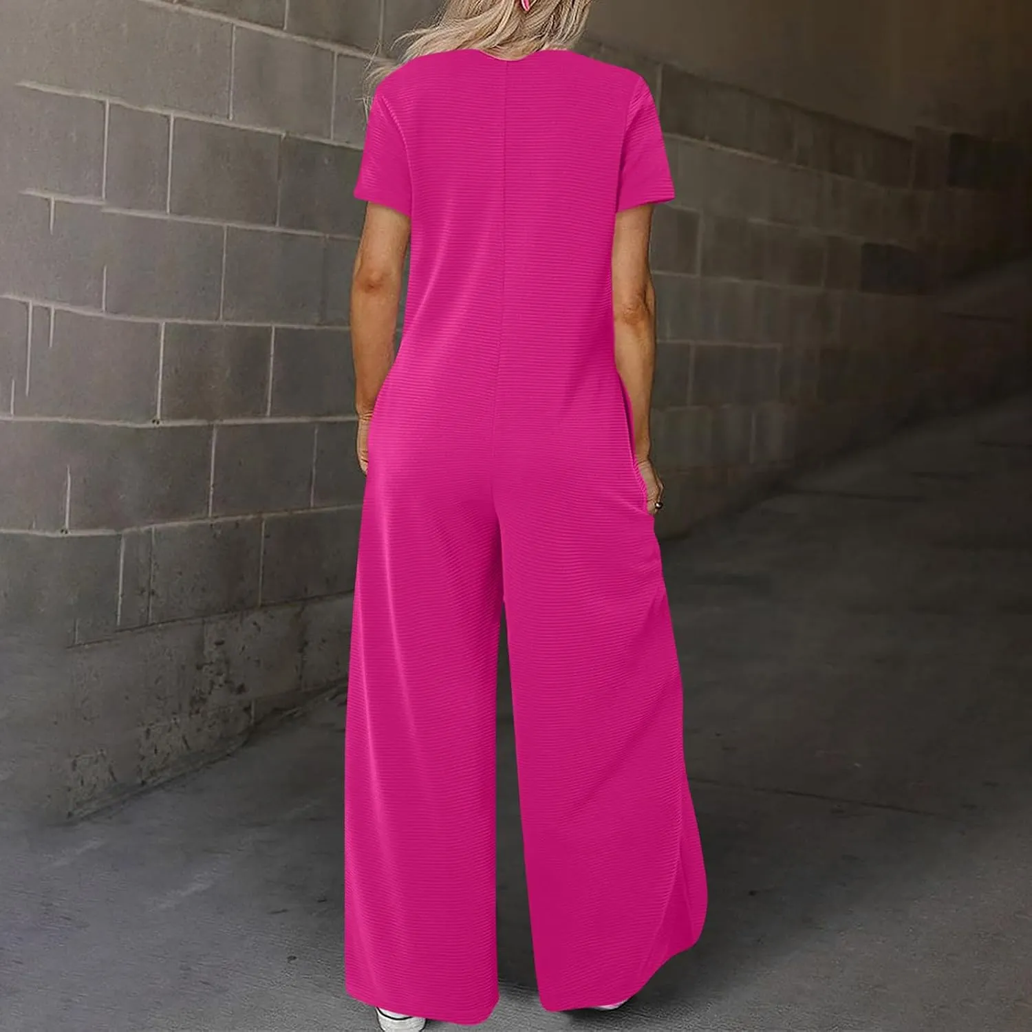 HGps8w Women's Summer Casual Wide Leg Jumpsuits Short Sleeve Loose Button Down Rompers One Piece Outfits with Pockets