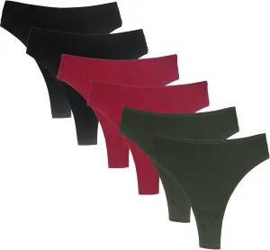 High Waisted Cotton Thongs Underwear For Women Breathable Sport Athletics Panties High Rise Plus Size Multipack