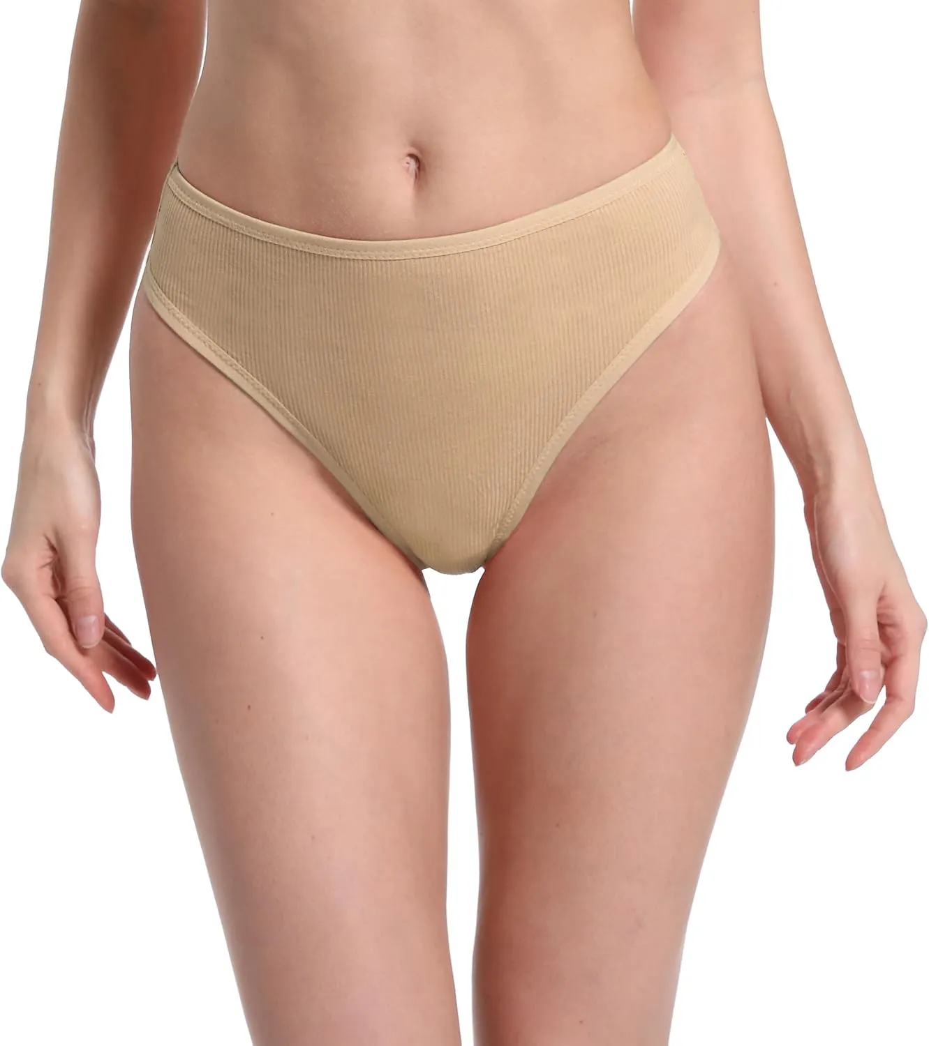 High Waisted Cotton Thongs Underwear For Women Breathable Sport Athletics Panties High Rise Plus Size Multipack
