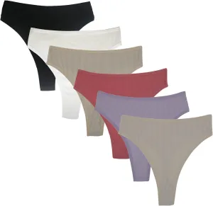 High Waisted Cotton Thongs Underwear For Women Breathable Sport Athletics Panties High Rise Plus Size Multipack