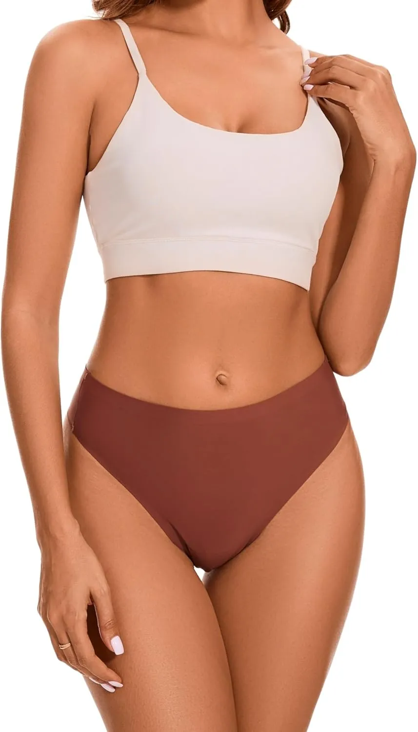 High Waisted Seamless Thongs for Women No Show Thong Breathable Panties Comfortable Underwear 6 Pack