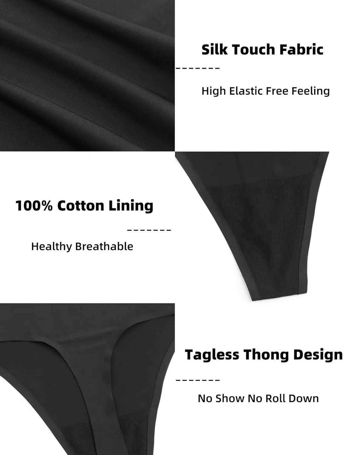 High Waisted Seamless Thongs for Women No Show Thong Breathable Panties Comfortable Underwear 6 Pack