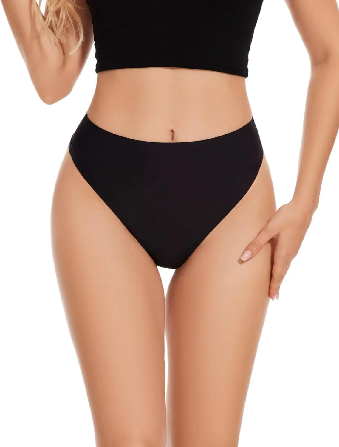 High Waisted Seamless Thongs for Women No Show Thong Breathable Panties Comfortable Underwear 6 Pack