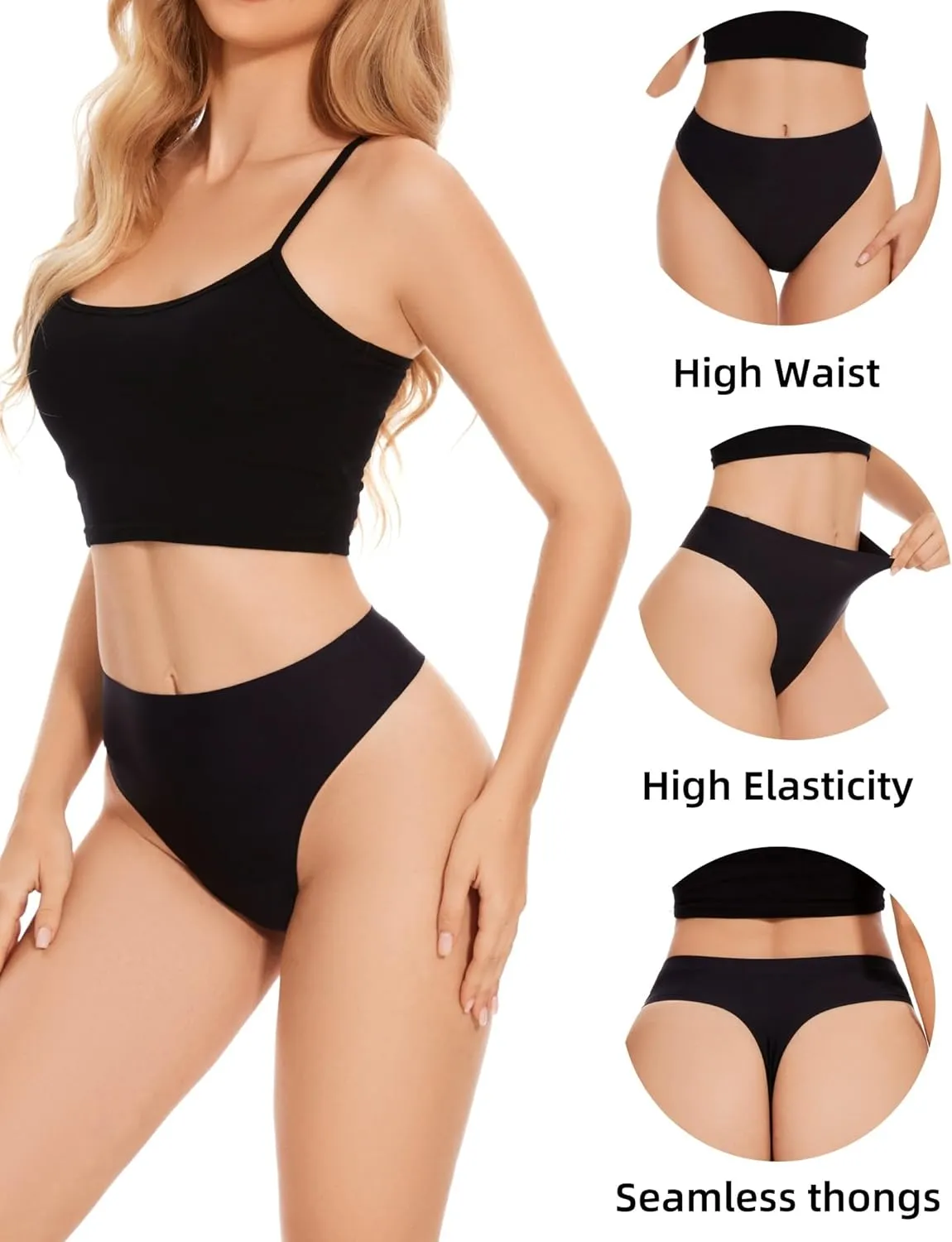 High Waisted Seamless Thongs for Women No Show Thong Breathable Panties Comfortable Underwear 6 Pack