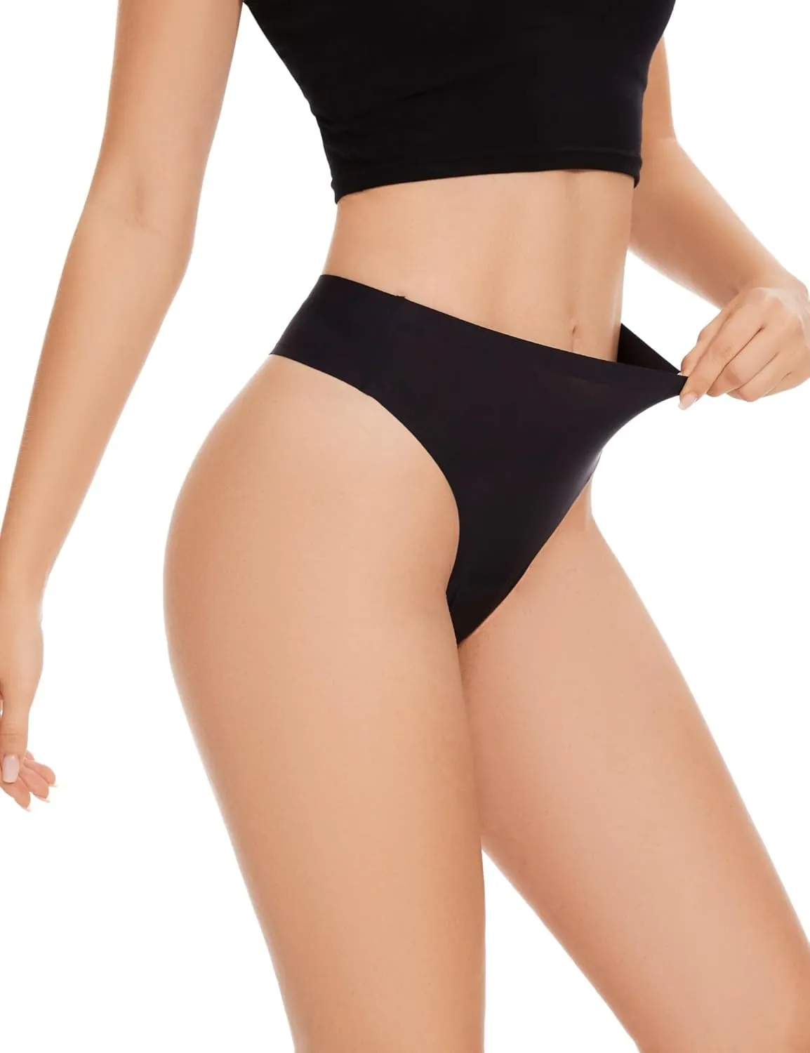 High Waisted Seamless Thongs for Women No Show Thong Breathable Panties Comfortable Underwear 6 Pack