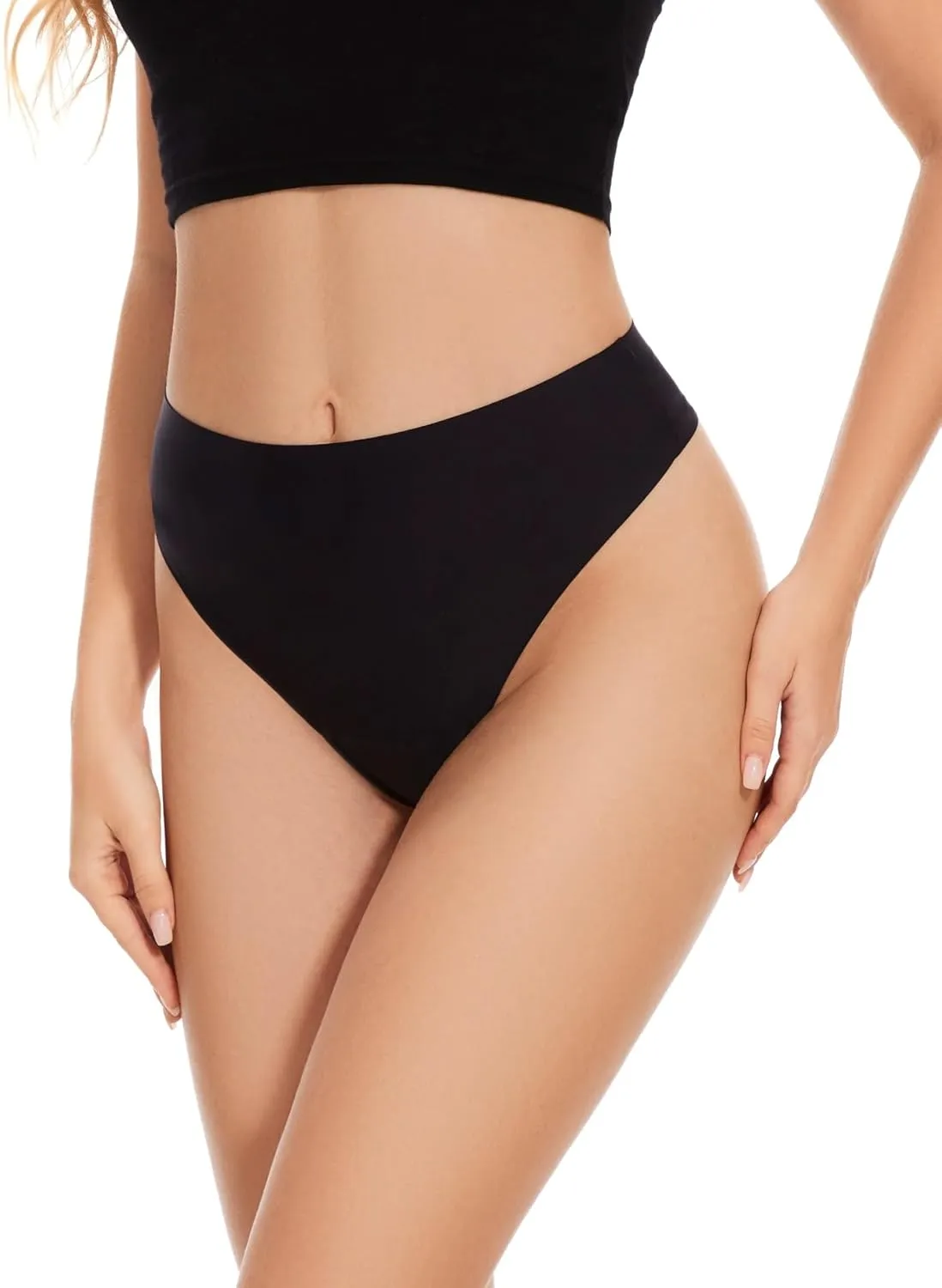 High Waisted Seamless Thongs for Women No Show Thong Breathable Panties Comfortable Underwear 6 Pack