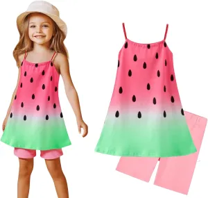 HILEELANG Girl Summer Short Outfits Sets Cami Slip Dress & Shorts Beach Clothing Sets 2-8 Years