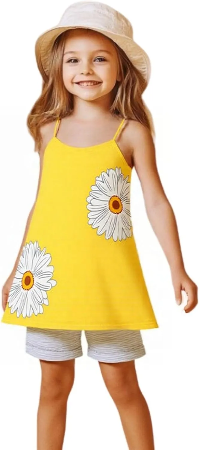 HILEELANG Girl Summer Short Outfits Sets Cami Slip Dress & Shorts Beach Clothing Sets 2-8 Years
